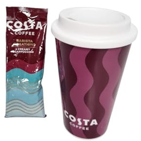 Divas World Coffee Plastic Travel Cup & Creamy Cappuccino Sachet Set 400ml Instant Cappuccino On-The-Go