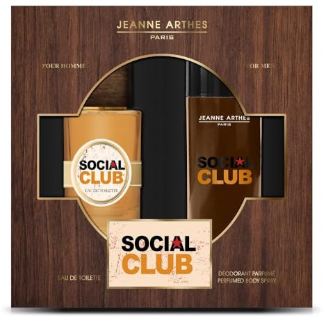 JEANNE ARTHES - Coffret Cadeau pour Homme - Social Club - Eau de toilette 100 ml + Déospray 200 ml - Parfum Tonka Vanille - Fabriqué et conditionné en France à Grasse