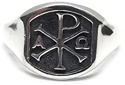 Echtes Sterling Silber herren Ring Chi Rho Alpha Omega massiv punziert 925