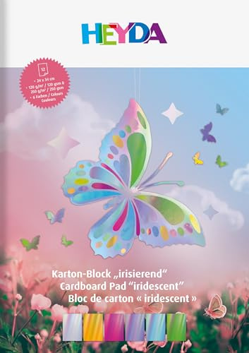 Heyda Karton-Block Irisierend Motivkarton einseitig Bedruckt Rückseite weiß 24x34 cm Papier ganzjährig ideal für Scrapbooking Grußkarten Geschenkverpackungen Schachteln Papiertüten Kreativarbeiten