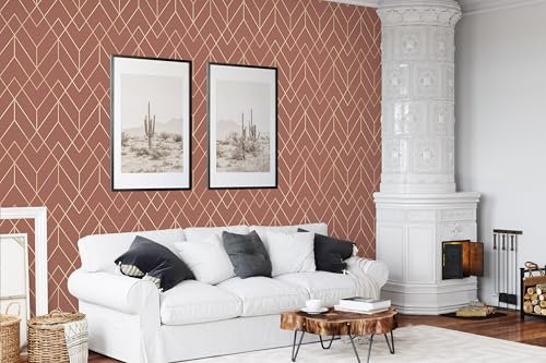 LUPAXA Papier Peint Rose Doré 315x215cm Papier Peint Bohème Géométrique Simple 3D Soie Murale Salon Chambre Salle À Manger Chambre D'Enfant Non Peler Et Coller