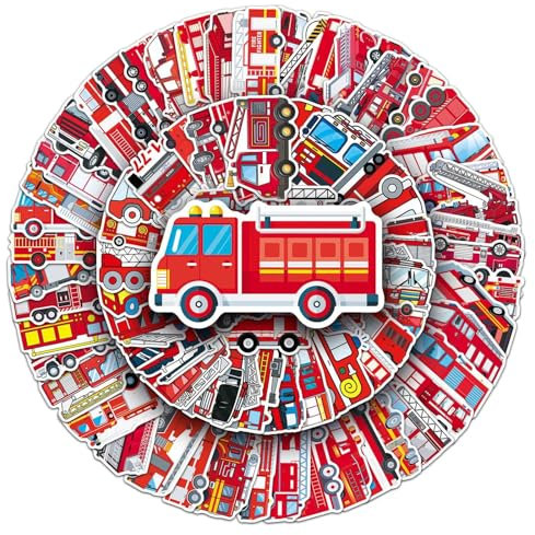 Feuerwehrwagen Aufkleber Fire Engine Sticker Set 100 Stücke Niedlich Deko für Auto Laptop Skateboard Fahrrad Moped Motorrad Fahrrad Computer,Geeignet für Erwachsene Kinder