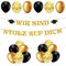 Abschluss Deko 2025 Set – Wir sind stolz auf Dich Girlande Banner & 18 Schwarz Gold Konfetti Luftballons – Abitur Bachelor Schulabschluss Graduation Party Deko für Abschlussfeier