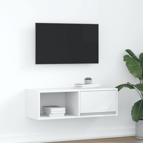 Homgoday Meuble TV blanc 80 x 31 x 25,5 cm en bois multicouche, meuble TV meuble bas pour TV pour table de salon industrielle, support TV salon M-861454