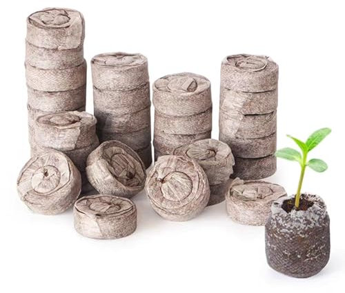 40pcs Compressed Coconut Coir Pellets - Seed Starter Kit for Vegetables, Flowers & Herbs, Organic Seed Soil with Nutrients, Expands 3.5X, Ideal for Seed Trays & Outdoor Plants