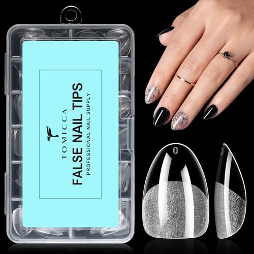 TOMICCA Extra Short Almond Nail Tips, Full Cover Soft Gel Nail Tips, 240Pcs Clear Fake False XS Almond Nails Press On for Nail Extensions DIY Manicure Nail Art Salon, 12 Sizes