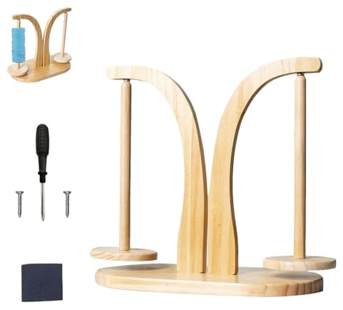 Wollabwickler, Doppelte Spindel Wollhaspel Rotierender Magnetischer Wollknäuelhalter, Doppel Garnballhalter Ständer mit Montagezubehör, Multifunktional Wollabwickler aus Holz(Holzfarbe)