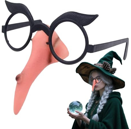 Oldmoom Faux nez – Nez de sorcière avec lunettes noires | Accessoires de costume pour déguisement, bal masqué, fête d'anniversaire, décoration de Noël