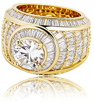 CHCWR 14k Gold dicht eingestuft Trapezoid Emerald geschnittener Mittelstein Ring, Mossanit Hip-Hop-Männerring, ein kühner Ausdruck seines Stils, Papa Geschenk