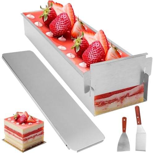 Yuragim Tiramisu Form mit Deckel, Verstellbare Backform Rechteckig mit Edelstahldeckel Mousse Kuchenform Eckig zum Backen und Dekoriere, Weihnachten Basteln für Tortenzubereitung Broten Toast Tiramisu
