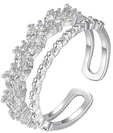 Wycian Frauen Ringe Schlicht Damenring Diamant Silber 9K Weißgold Doppelreihig mit Zirkonia Weiß Größe 62 (19.7) Modern für Lesben Abschluss Gravur
