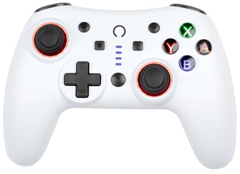Konix Kabelloser Controller Snow Nintendo Switch und Switch 2-12 h Akkulaufzeit - Bluetooth 5.0 10 m - Turbo und Auto Funktionen - RGB Beleuchtung - Weiß