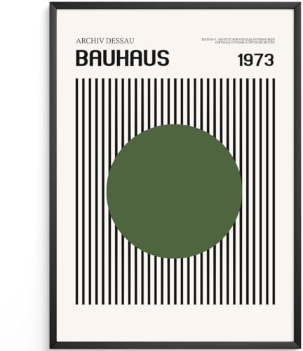 MJ-GRAPHICS® Poster Bauhaus Kunstdruck Dessau abstrakt Wandbild Streifen grün schwarz Deko Vintage Wohnzimmer Bilder retro Design Wanddeko minimalistisch A1 ohne Rahmen
