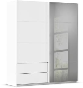 Rauch Möbelwerke Elara Schwebetürenschrank – Kleiderschrank 181x210x62 cm in alpinweiß/Grauspiegel – Nachhaltig, mit Schubladen & Flexibler Innenaufteilung – Made in Germany