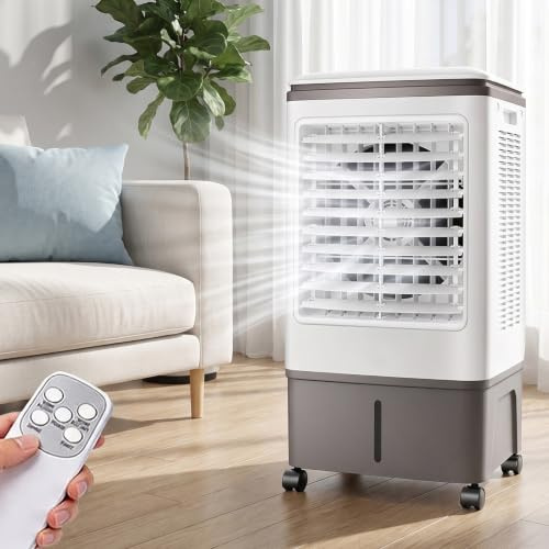 Raffrescatore Evaporativo Portatile, Con Serbatoio Dacqua Da 4,5 Galloni, Ventilatore Con Telecomando, 3 Velocità, 3 Modalità, Timer Di 7,5 Ore, Ruote Per Uso Interno Ed Esterno (camera Da Letto,
