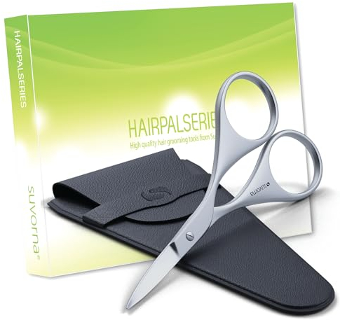 Suvorna Ador Augenbrauen-Trimmschere – Kleine Schere für Bart, Schnurrbart, Gesichts-, Wimpern-, Nasen- und Ohrenhaare – Gebogene Schere für Männer und Frauen, Pflegeschere für Friseure und Profis