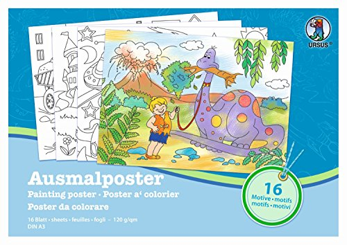 Ursus 24460099 - Ausmalposter Jungen, DIN A3, 16 Blatt mit 16 verschiedenen Motiven, 120 g/qm, zum Ausmalen von wunderschönen Bildern, mithilfe von Buntstiften und Fasermalern