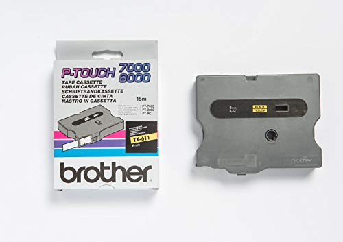 Brother TX611 Schriftbandkassette gelb auf schwarz 6mm x 15m laminiert für P-touch series