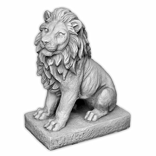 gartendekoparadies.de Kleiner Löwe Links, Steinfigur, H. 34 cm, 10 kg, Grau, frostsicher aus Steinguss für Außenbereich (Links)