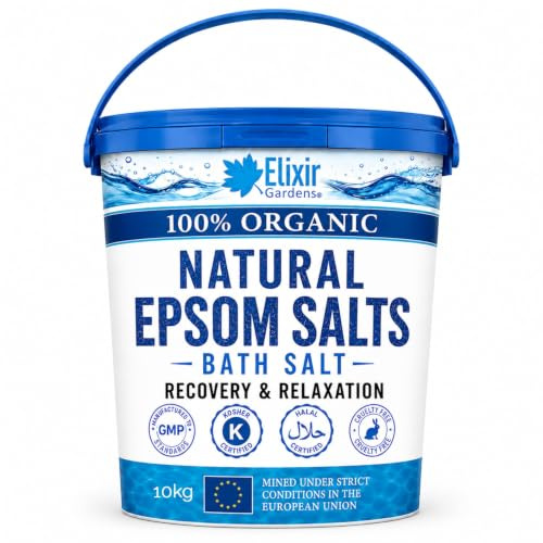 Elixir Gardens Organic Epsom Salts Food Grade, Supplied in a Tub (10kg) | 5, 10 & 25kg tubs available | Natural Product Mined In Germany