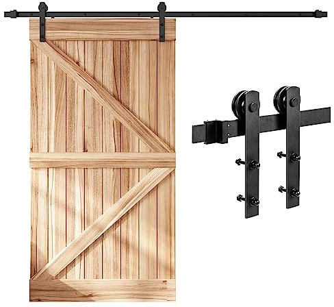 EaseLife 2,4 m Schiebetür-Hardware-Set, gerade Riemenscheibe, gleiten sanft, leise, einfache Installation (2,4 m Schienen-Set für 101,6 cm ~ 121,9 cm breite Einzeltür)