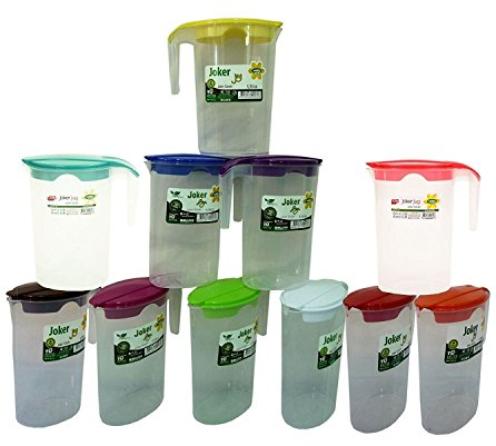 1.75 Litre Plastic Jug - Water Jug - Milk Juice Storage Pitcher - Fridge Door Jug with Coloured Lid (Set of 20)