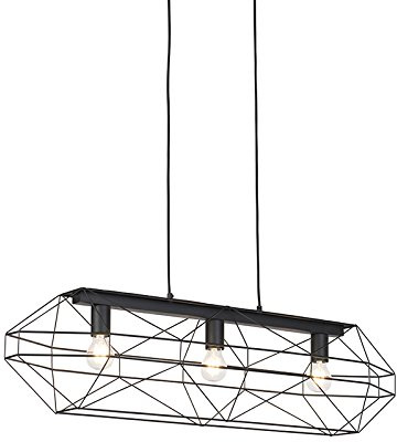 Qazqa - Design Industrie I Vintage I Hängelampe I Pendellampe I Pendelleuchte schwarz 3-flammig - Karkasse I Wohnzimmer - Stahl Länglich - LED geeignet E27