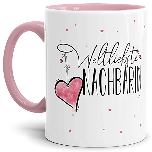Tasse mit Spruch für die Weltbeste Nachbarin - Kaffeetasse/Familie/Geschenk-Idee/Mug/Cup/Innen & Henkel Rosa