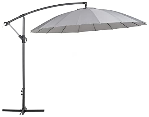 Parasol de Jardin ou Terrasse Gris Foncé avec Pied Déporté, Diamètre 268 cm Toile anti UV et Mécanisme d'Ouverture Facile avec Manivelle Beliani