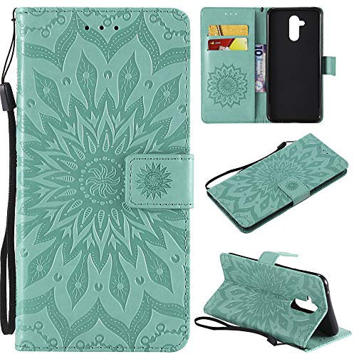 CHcase Cover per Huawei Mate 20 Lite Custodia di Pelle Case Flip Portafoglio Retro Libretto Magnetico Protettiva Non Graffi Funzione Supporto Bumper Fiore Girasole per Huawei Mate 20 Lite - Verde