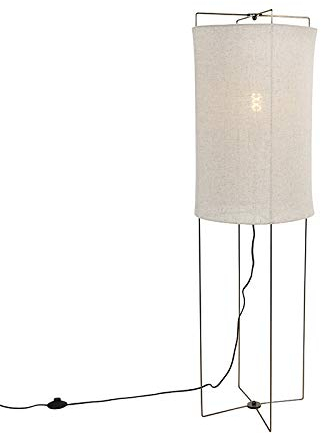 QAZQA - Design Stehleuchte I Stehlampe I Standleuchte I Lampe I Leuchte stahl I nickel matt mit beigem Leinenschirm - Reichhaltig I Wohnzimmer I Schlafzimmer - Leinen Länglich I Zylinder - LED geeigne