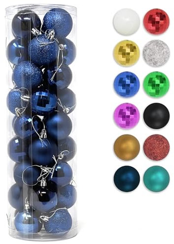allgala Paquete de 36 Bolas de Navidad de 5 cm, preencordadas, a Prueba de roturas, para árbol de Navidad, Estilo 4, Color Azul Marino