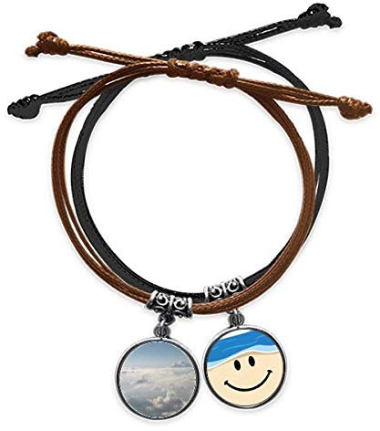 Bestchong Armband mit grauem Himmel und weißen Wolken, Art-Deco-Stil, Geschenk, modisches Armband, Kordel, Handkette, Lederarmband, lächelndes Gesicht