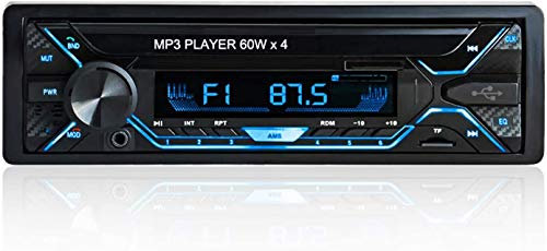 Car Stereo with Bluetooth, Single Din Radio FM Media MP3 Player, 60W x 4 USB/TF/SD/AUX Audio Receiver with File Reading, Support Hands Free Calling with Wireless Control and 5 Colour Backlight