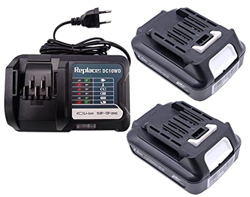 2X BL1021B Batterie avec Chargeur DC10WD pour Makita BL1021B BL1016 BL1041B 197339-1 197406-2 BL1040 BL1040B BL1015B 10.8V& 12V 2000mAh