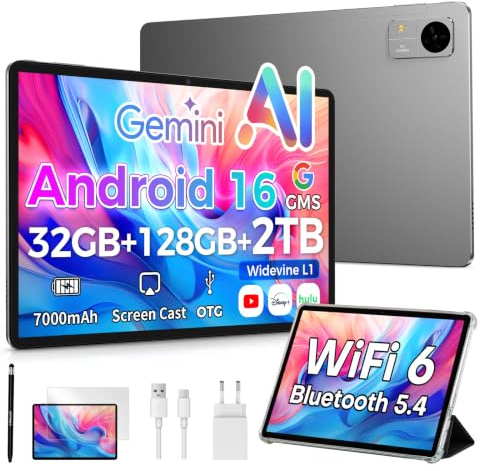 TECLAST M50T Tablet 10 Android16, 32GB+128GB WiFi6 BT5.4, 7000mAh, 13+5MP | Con Custodia+Penna, Gemini AI, 5TB TF Octa-Core, Widevine L1, Face ID, GMS, Corpo in Metallo