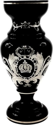 Pompöös by Casa Padrino Luxus Pokal Vase mit edler Platin Beschichtung Schwarz/Silber Ø 14 x H. 30,5 cm - Pompööse Blumenvase designed by Harald Glööckler