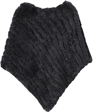 WSPDSD Echtpelz Gestrickte Kaninchenfell Poncho Weste Weste Mode Wickelmantel Vtg Schal Dame Naturpelz Hochzeit Großhandel - 9 Schwarz, Einheitsgröße