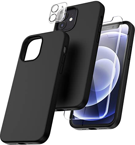 TOCOL für iPhone 12 Hülle Silikon, Stoßfest Anti-Rutsch Anti-Fingerabdruck Kratzfest Handyhülle für iPhone 12 Case, Schwarz