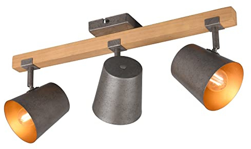 meineWunschleuchte Decken-Strahler Holz & Metall Silber antik/Gold | Breite 54cm, mit E14 LED, stufenweise dimmbar, Spots schwenkbar, 3-flammige Deckenleuchte für Schlafzimmer & Wohnzimmer
