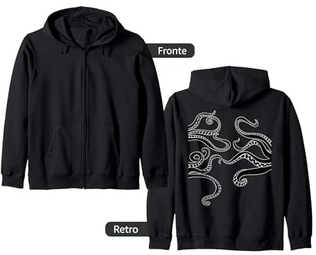 Nero Bianco Oceano Kraken Octopus Tentacoli Stampa Astratta Felpa con Cappuccio