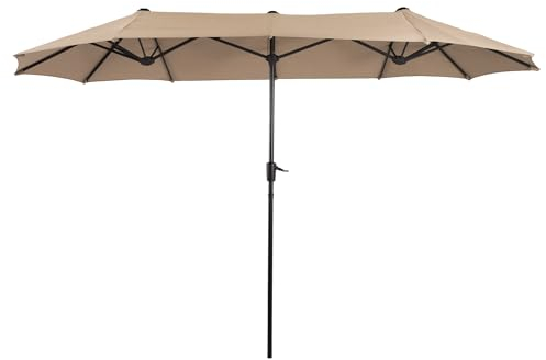 PHI VILLA Garden Parasol Umbrella 380 cm×200 mm Larger Patio Umbrella for 6-8 Person Revolve Handle UV 50+ (Beige)