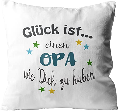 WarmherzIch Kissen Glück ist einen Opa wie Dich zu haben - Kissenbezug ohne Füllung, 45cm - Kissenhülle aus Baumwolle - Geschenk Großvater Vatertag