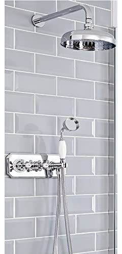 MILANO Thermostatic Mixer Valve 200mm Shower Head Handset Chrome White