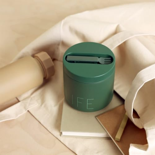Design Letters thermobehälter für essen mit Gabel | warmhaltebehälter essen für müslibecher, joghurtbecher, porridgebecher to go | 530ml auslaufsicher lunchbox für Kinder und Erwachsene to go