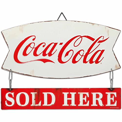 Coca-Cola Sold Here Metallschild, geprägt | Vintage Coca-Cola Schild für Heimdekoration