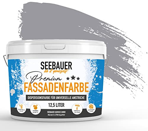 SEEBAUER diy Universal-Fassadenfarbe Grau 10L für Außen (No. 227 Fossil Sense) Hoch deckende Fassadenfarbe mit Wetterschutz - Geeignet für Putz, Mauerwerk und Beton