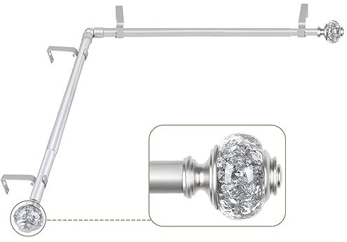 Eckfenster Gardinenstange 91,4 bis 182,9 cm, USFOOK 3/4 Zoll Eckvorhangstangen für Fenster 61 bis 172 cm, silberne Gardinenstange mit durchscheinenden Endstücken