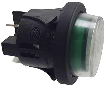 Taster PS18-16 mit Wasserdichte Abdeckung, Einbau ø 25mm 250V 16A grün, beleuchtet push-EIN, Flachstecker 6,3mm