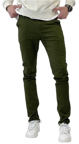 Elara Herren Chino Hose Slim Fit Stretch Chunkyrayan MEL009-Khaki-29/30